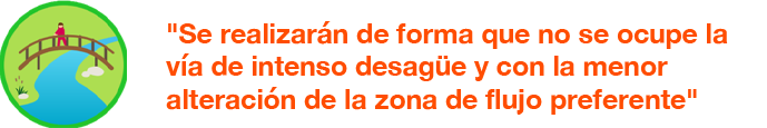 Se realizarán de forma que no se ocupe la vía de intenso desagüe y con la menor alteración de la zona de flujo preferente.